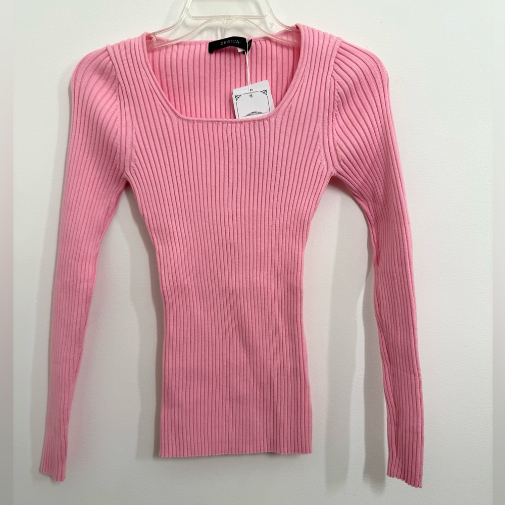 Zesica Pink Ribbed Knit Top